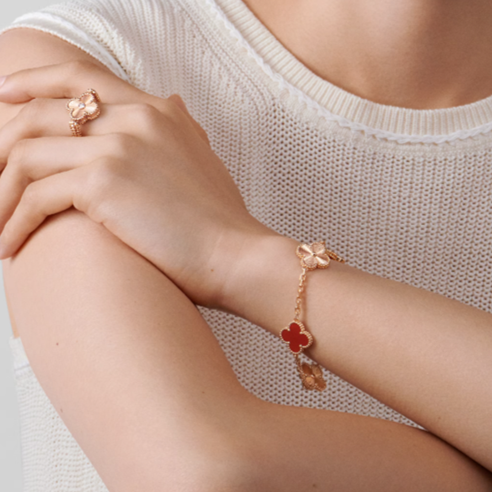 Bracciale Trifoglio Deluxe - Rosso & Oro Rosa